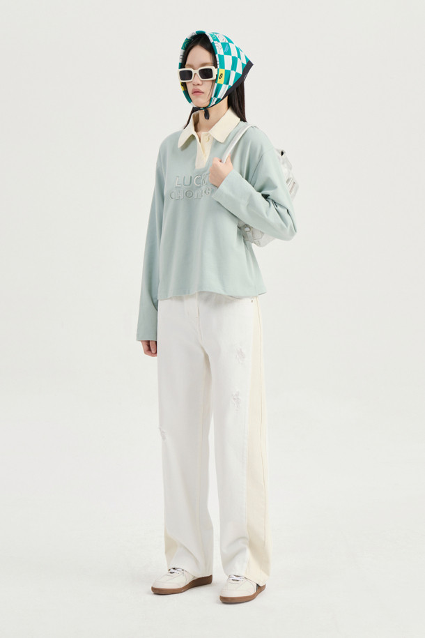 LUCKY CHOUETTE - 롱/미디팬츠 - Waist Coloring Cocoon Fit Denim Pants (ivory)