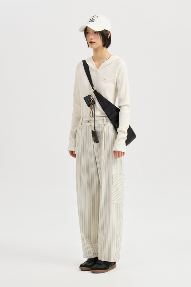 LUCKY CHOUETTE - 롱/미디팬츠 - Pocket Point Stripe Pants (ivory)