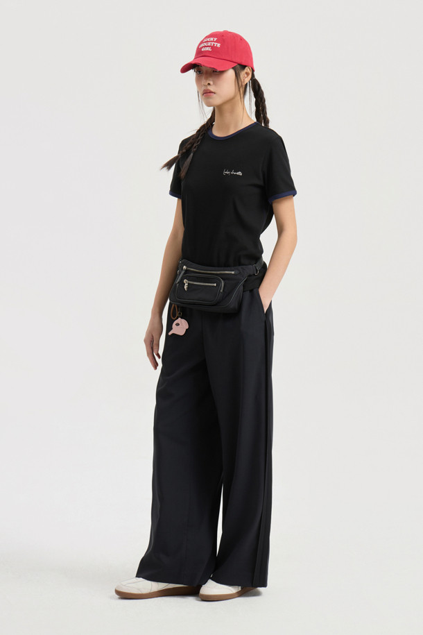 LUCKY CHOUETTE - 롱/미디팬츠 - Side Colored Banding Pants (dark grey)