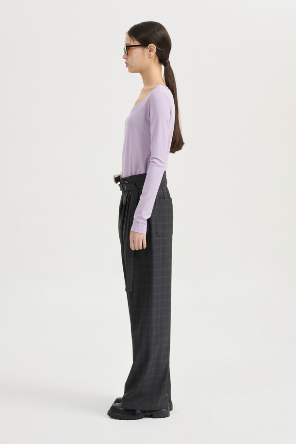 LUCKY CHOUETTE - 롱/미디팬츠 - [Atelier] Obi Point Check Wide Pants (grey)