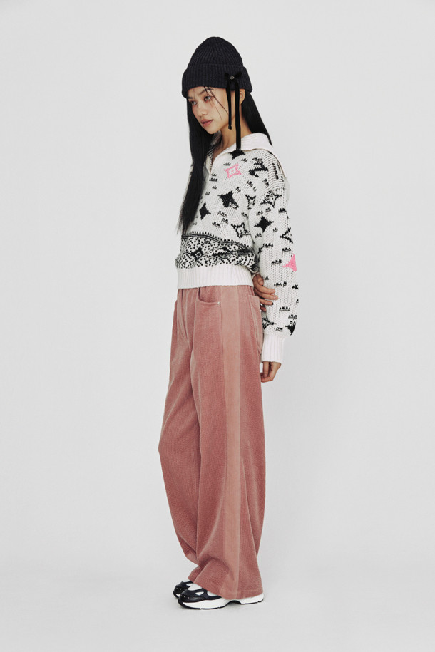 LUCKY CHOUETTE - 롱/미디팬츠 - [Holiday Edition] Side Color Corduroy Banding Pants (pink)