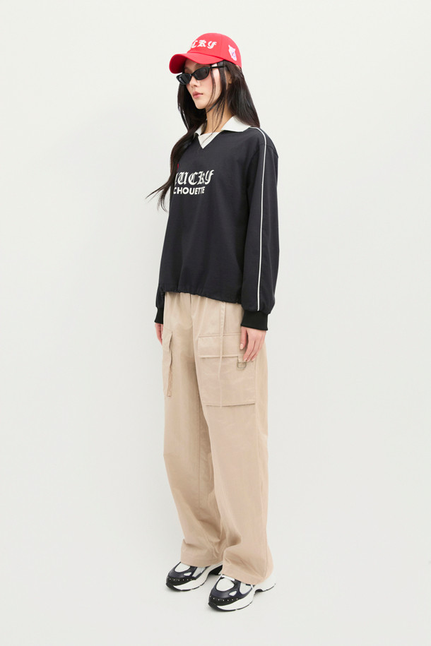 LUCKY CHOUETTE - 롱/미디팬츠 - Out Pocket Jogger Banding Pants (Fabric Belt) (beige)