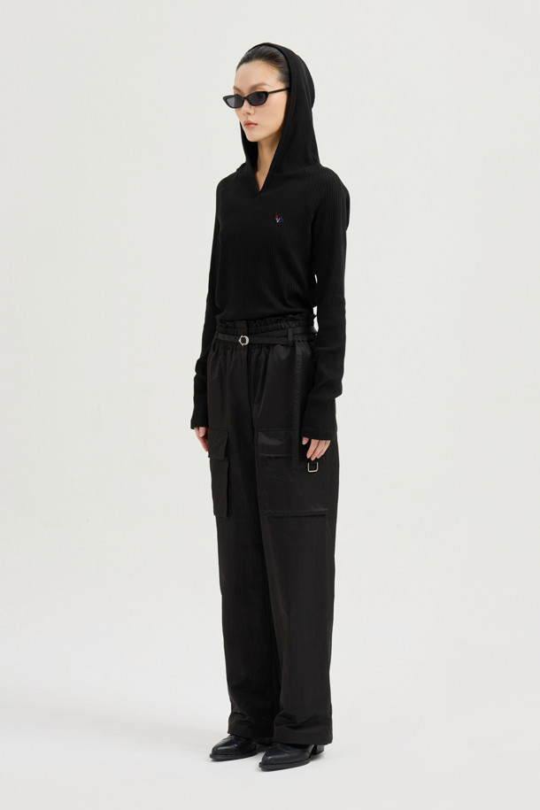 LUCKY CHOUETTE - 롱/미디팬츠 - Out Pocket Jogger Banding Pants (Fabric Belt) (black)