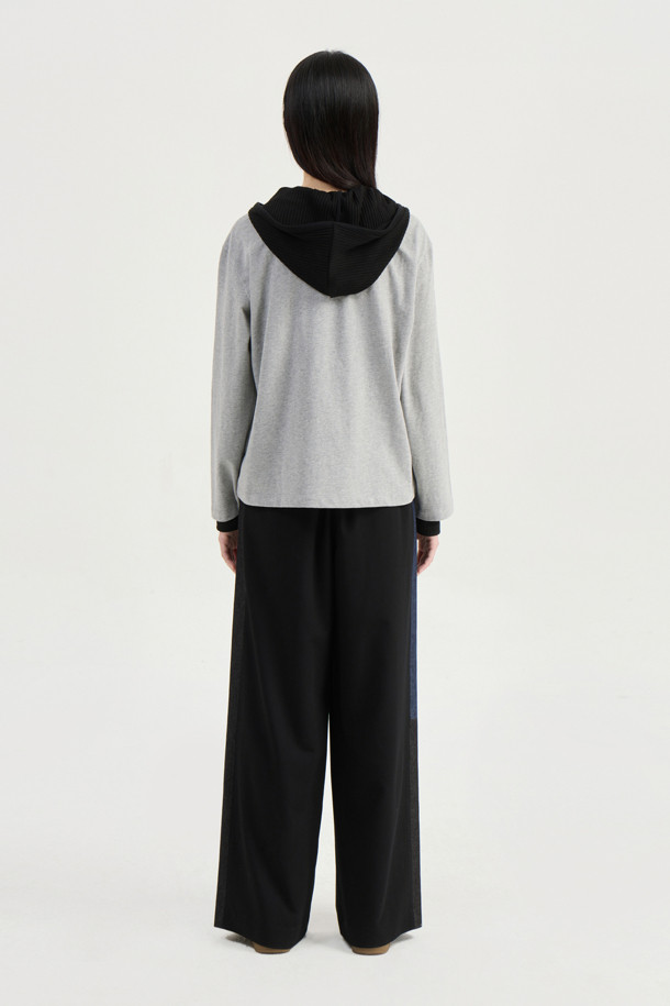 LUCKY CHOUETTE - 롱/미디팬츠 - Waist Color Banding Wide Pants (black)