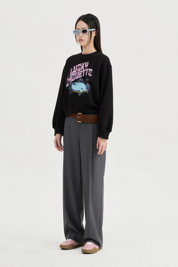 LUCKY CHOUETTE - 롱/미디팬츠 - Sideband Pintuck Wide Pants (grey)