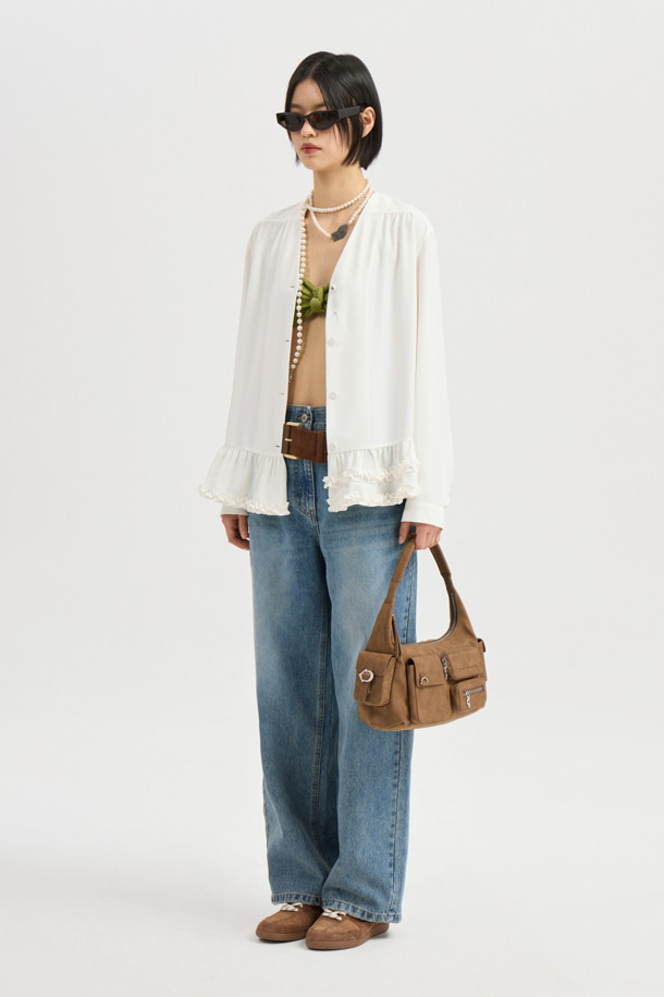 LUCKY CHOUETTE - 블라우스 - Shirring Point Poly Long Sleeve Blouse (ivory)