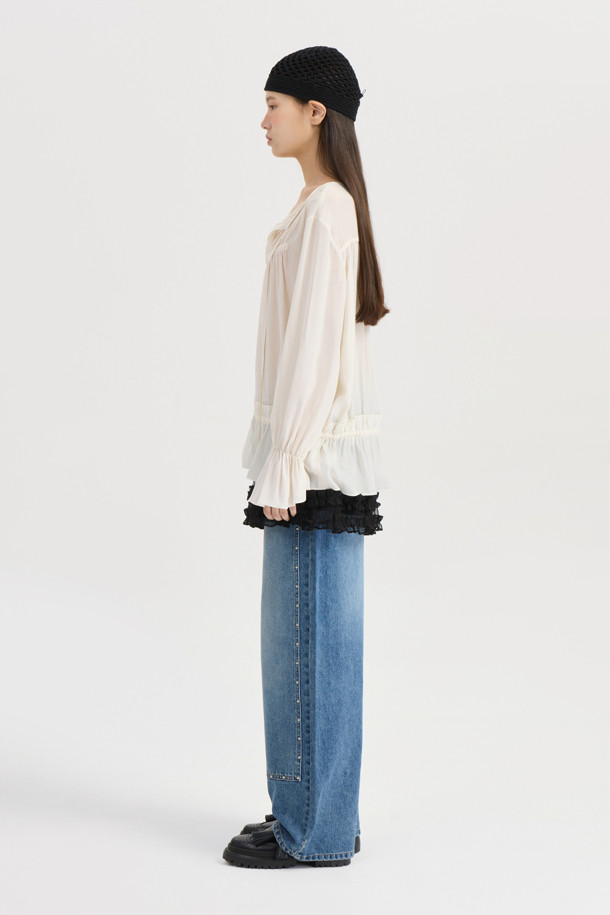 LUCKY CHOUETTE - 블라우스 - [Atelier] Shirring Point Long Sleeve Blouse (ivory)