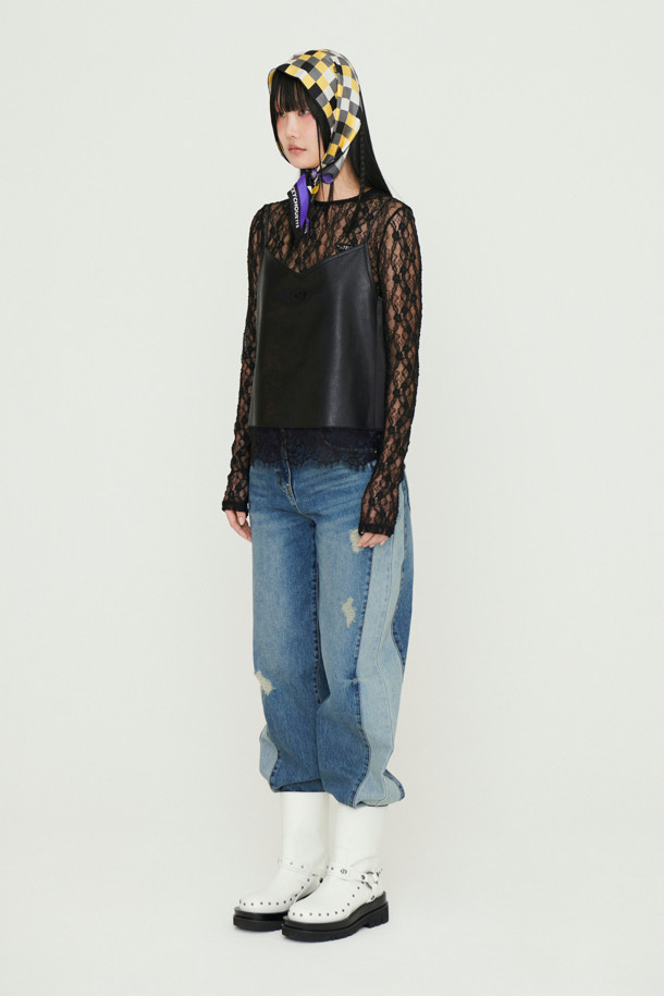 LUCKY CHOUETTE - 블라우스 - Fake Leather Satin Top (black)