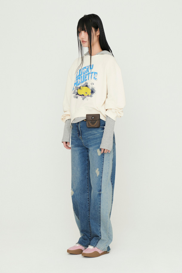 LUCKY CHOUETTE - 민소매티셔츠 - [Re-Order] Embroidered Point Rib Hooded T-shirt (melange grey)