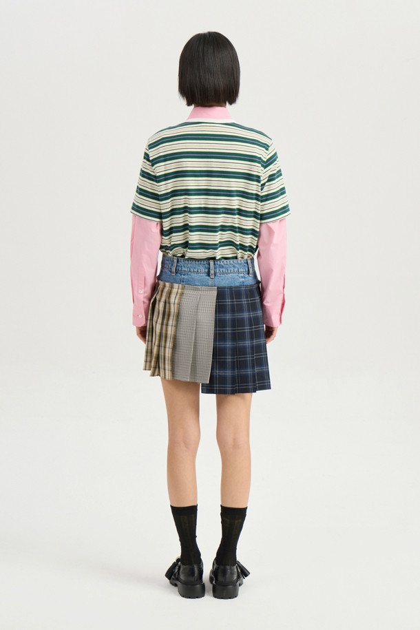 LUCKY CHOUETTE - 반소매 티셔츠 - Embroidery Point Stripe Half Sleeve T-shirt (green)