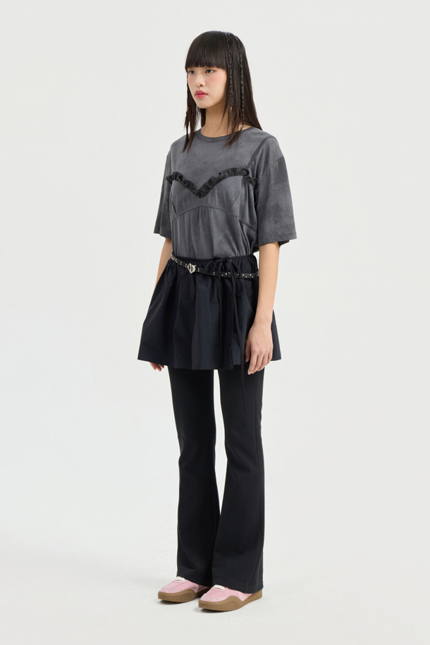LUCKY CHOUETTE - 반소매 티셔츠 - Bustier Point Half Sleeve T-shirt (grey)