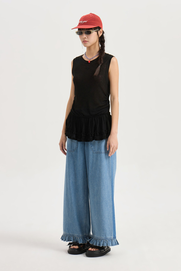 LUCKY CHOUETTE - 민소매티셔츠 - [Re-Order] Frill Point Sleeveless T-shirt