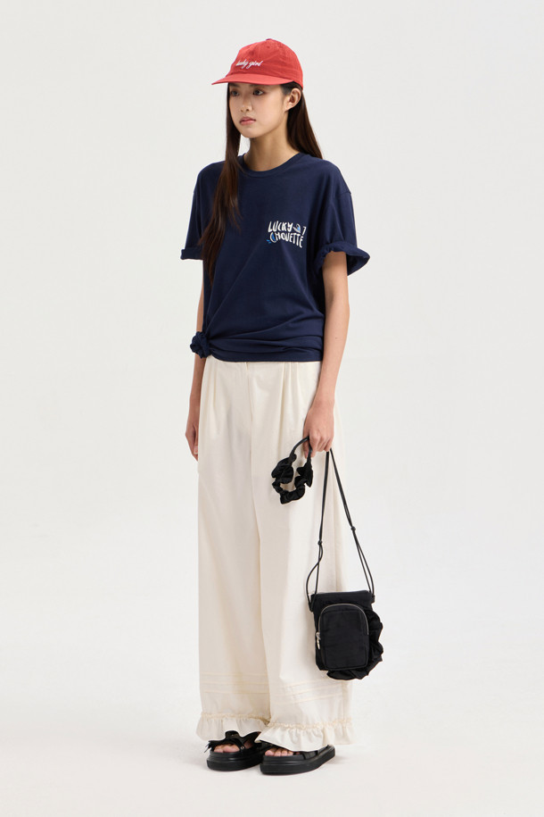 LUCKY CHOUETTE - 반소매 티셔츠 - Back Print Loose Fit Half Sleeve T-shirt (navy)