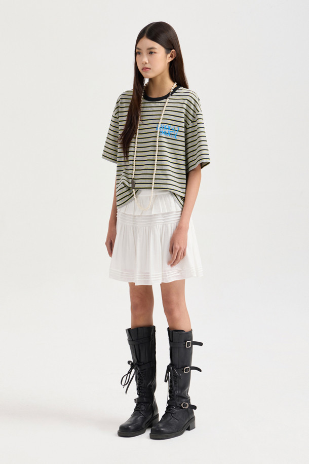 LUCKY CHOUETTE - 반소매 티셔츠 - Stripe Crop Half Sleeve T-shirt (melange grey)