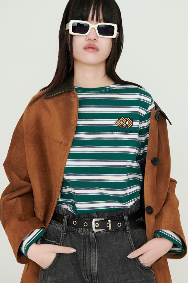 LUCKY CHOUETTE - 긴소매 티셔츠 - [Signature] Chouette Stripe Long Sleeve T-shirt (green)