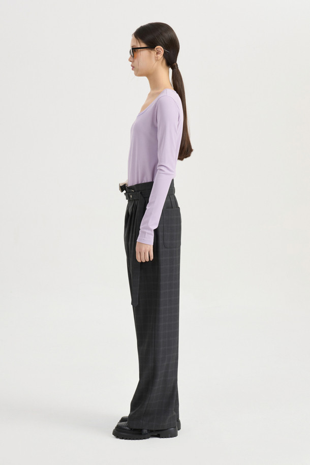 LUCKY CHOUETTE - 긴소매 티셔츠 - [Atelier] U-neck Ribbed Slim Fit Long Sleeve T-shirt (violet)