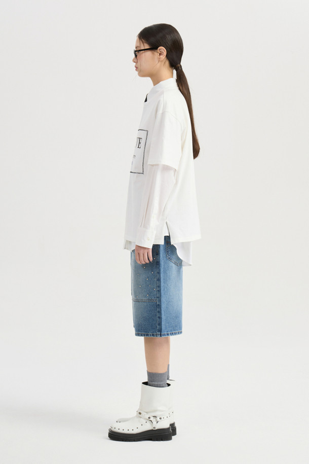 LUCKY CHOUETTE - 반소매 티셔츠 - [Atelier] Lettering Point Half Sleeve T-shirt (ivory)