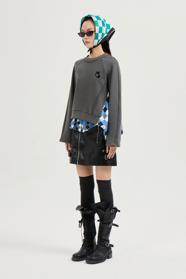 LUCKY CHOUETTE - 스웻셔츠 - Checkered Print Color Sweatshirt (dark grey)