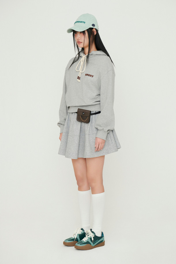 LUCKY CHOUETTE - 후디 - Embroidery Point Cropped Hoodie  T-shirt (melange grey)