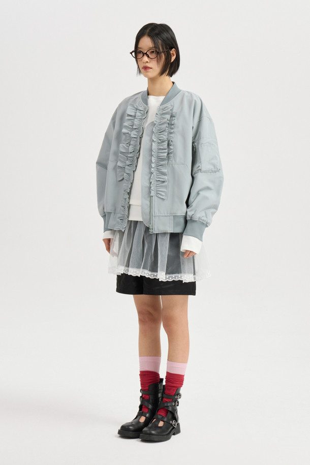 LUCKY CHOUETTE - 점퍼 - Frill Detail Knit Ribbed Jumper (mint)