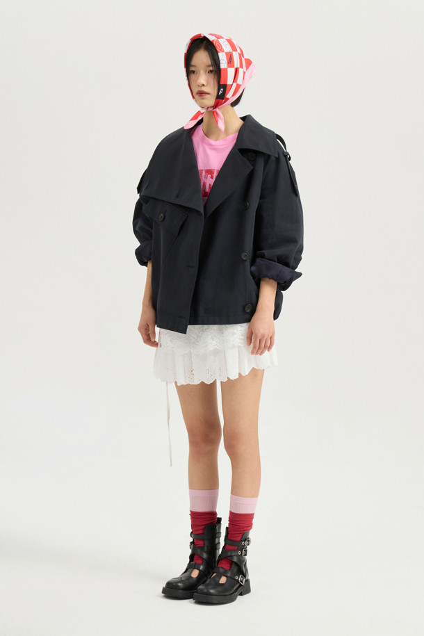 LUCKY CHOUETTE - 점퍼 - Unbalance Collar Volume Short Jumper (dark navy)