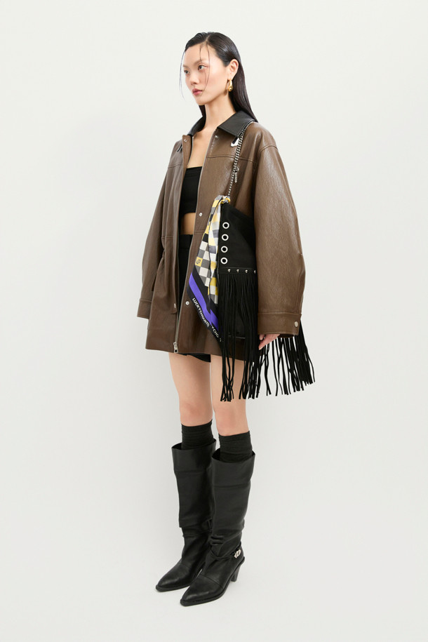 LUCKY CHOUETTE - 점퍼 - Utility Fake Leather Jumper (brown)