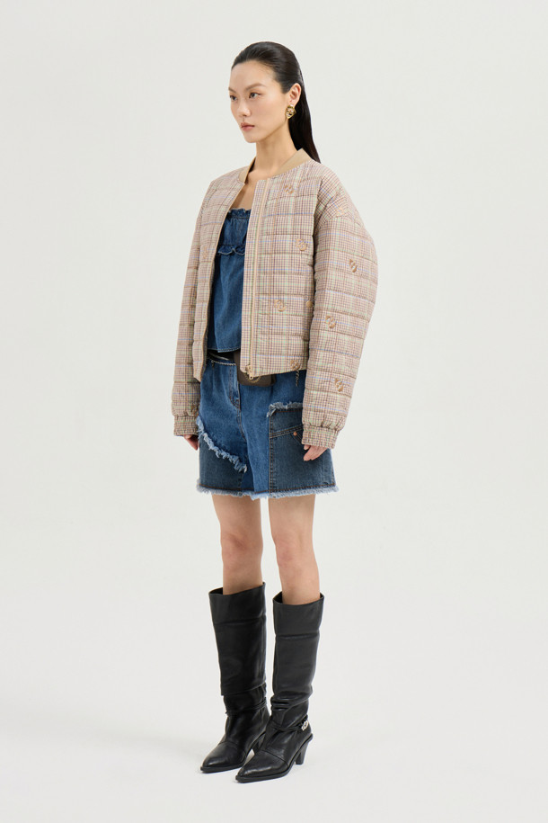 LUCKY CHOUETTE - 패딩 - Emblem Quilting Check Padded Jumper (multi color)