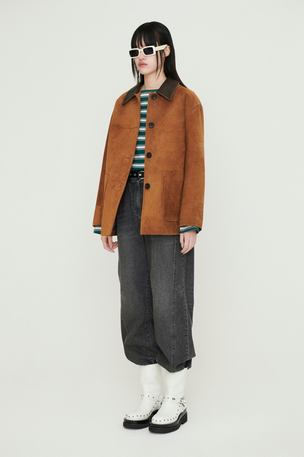 LUCKY CHOUETTE - 점퍼 - [Atelier] Colored Collar Real Suede Jumper (brown)