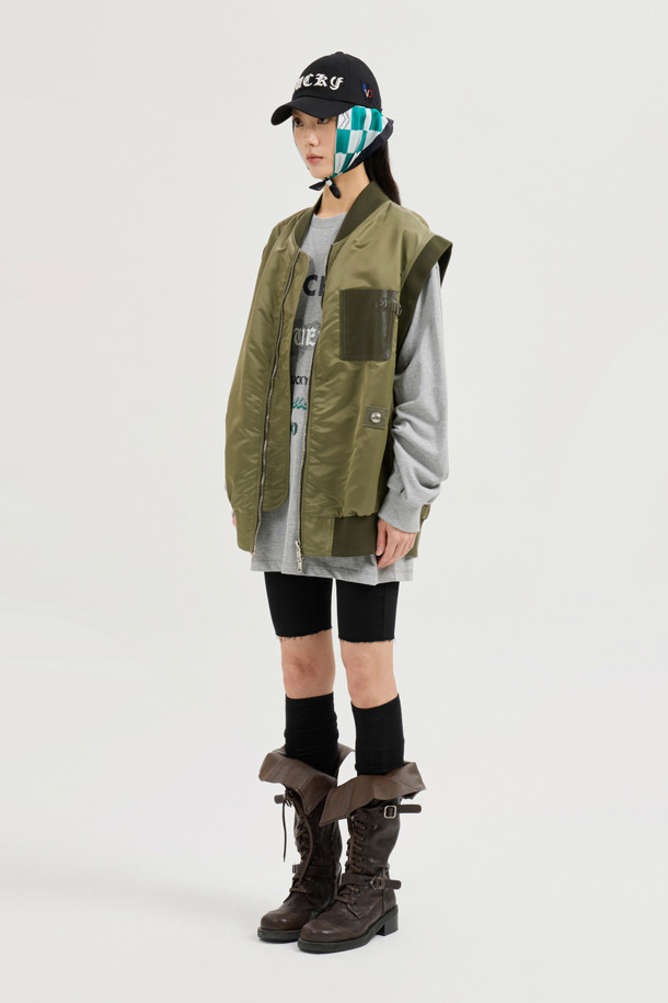 LUCKY CHOUETTE - 베스트 - Leather Pocket Sleeveless Vest (khaki)