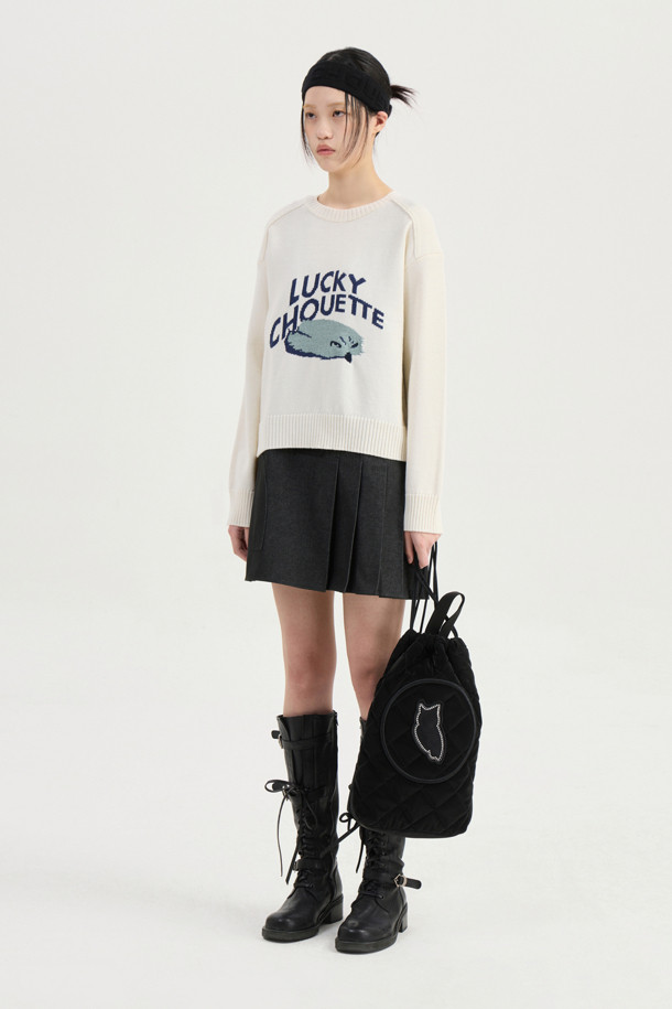 LUCKY CHOUETTE - 스웨터 - Intarsia Chouette Round Neck Pullover (ivory)