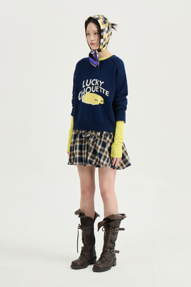 LUCKY CHOUETTE - 스웨터 - Intarsia Chouette Round Neck Pullover (dark navy)