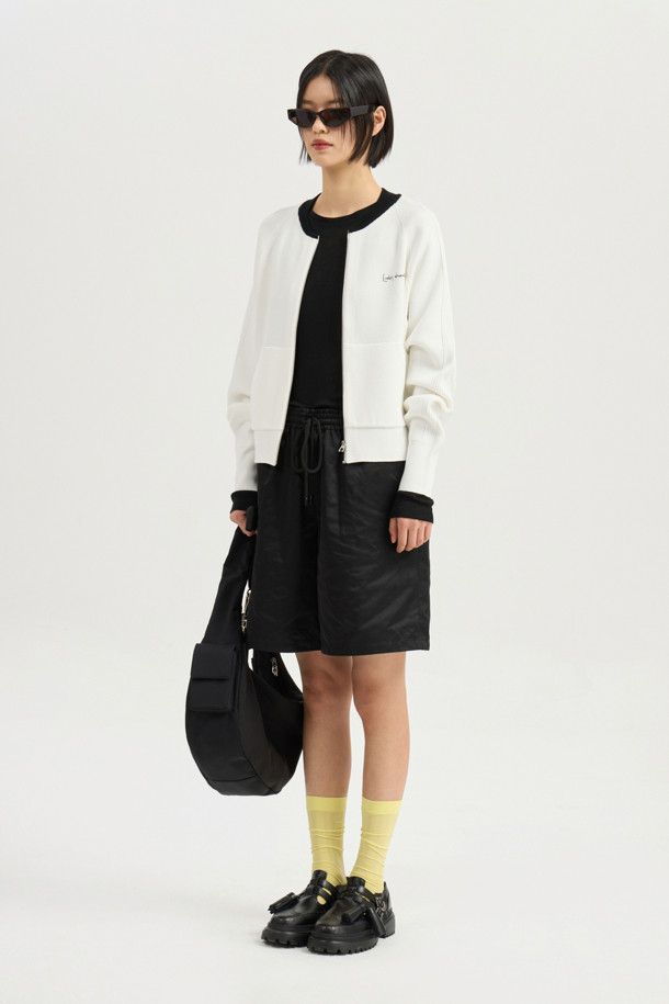 LUCKY CHOUETTE - 가디건 - Slim Fit Zip up Knit Cardigan (ivory)