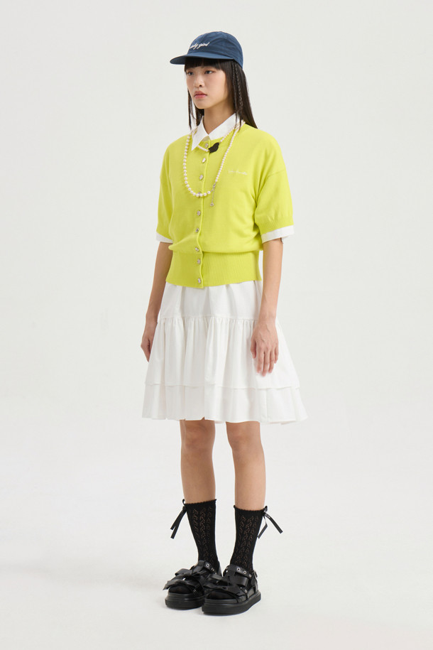 LUCKY CHOUETTE - 가디건 - Essential Half Sleeve Knit Cardigan (yellow)