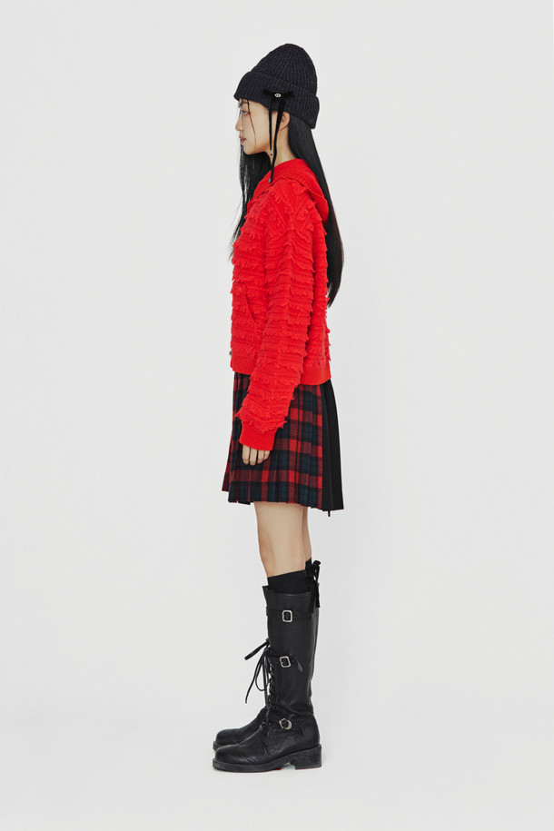 LUCKY CHOUETTE - 가디건 - [Holiday Edition] Loop Tissue Hoodie Knit Cardigan (red)