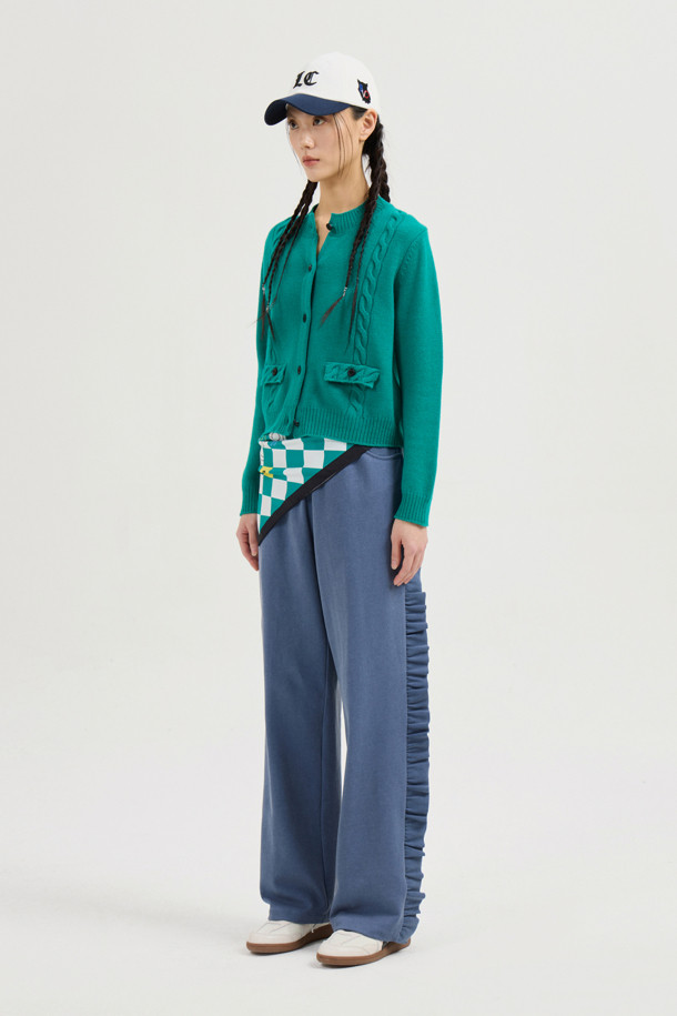 LUCKY CHOUETTE - 가디건 - Back Lucky Lettering Knit Cardigan (green)