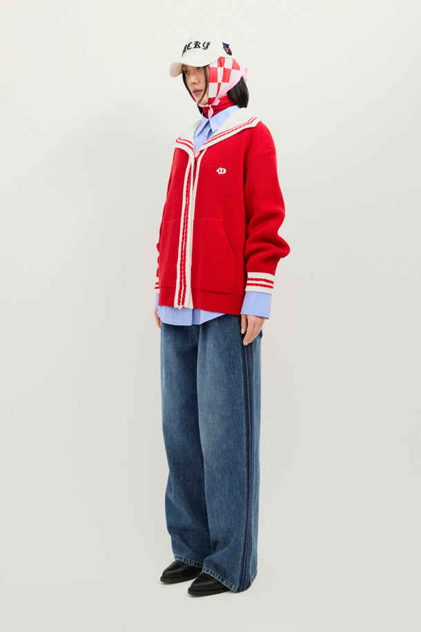 LUCKY CHOUETTE - 가디건 - Mini Sailor Knit Cardigan (red)