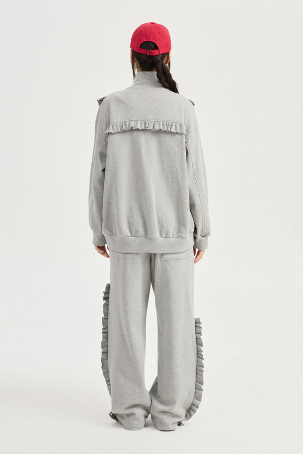 LUCKY CHOUETTE - 롱/미디팬츠 - [Online-Exclusive] Frill-pointed Jersey Banding Pants (dark grey)