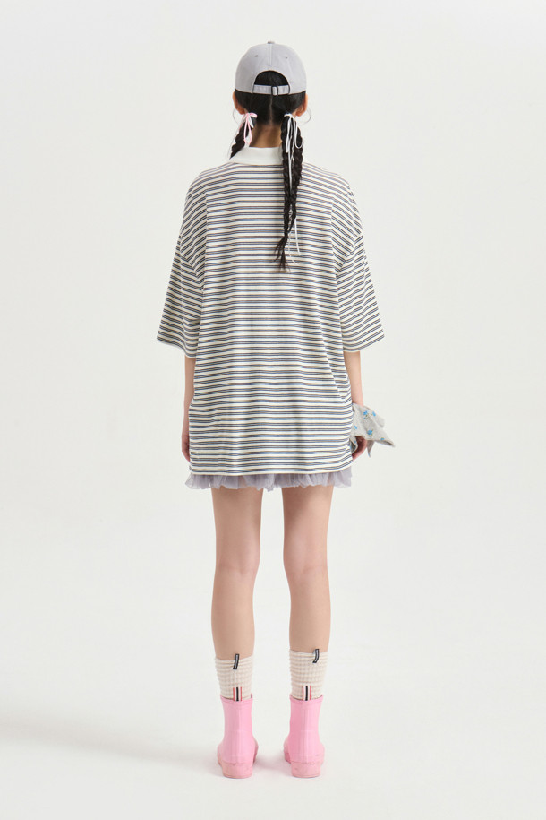 LUCKY CHOUETTE - 반소매 티셔츠 - Chouetties by LUCKY CHOUETTE_Stripe Pique Half Sleeve T-shirt (dark navy)