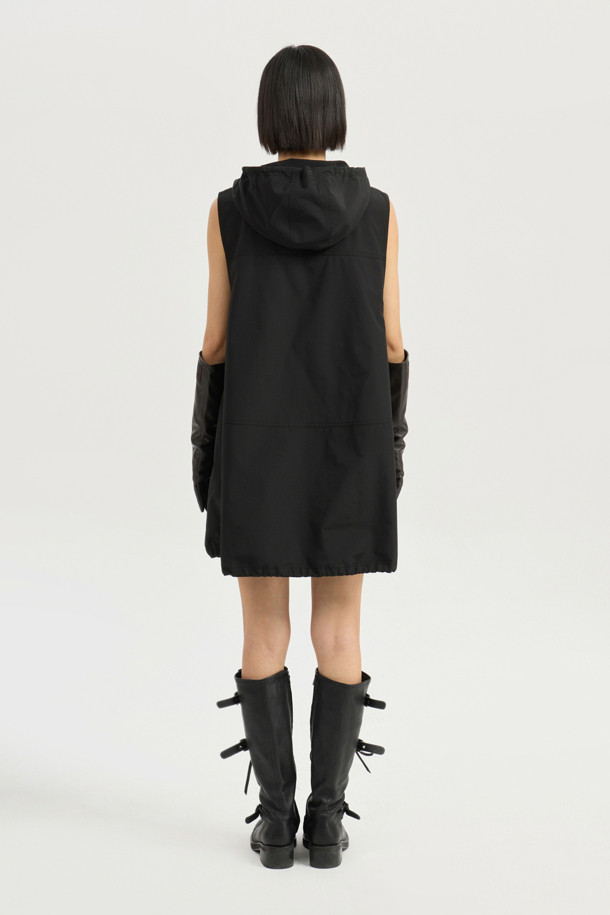 LUCKY CHOUETTE - 민소매 원피스 - Sleeveless Hood Mini Dress (black)