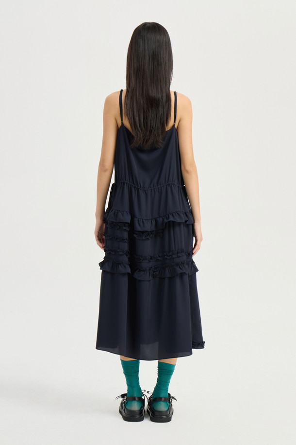 LUCKY CHOUETTE - 민소매 원피스 - Frill Slip Long Dress (dark navy)