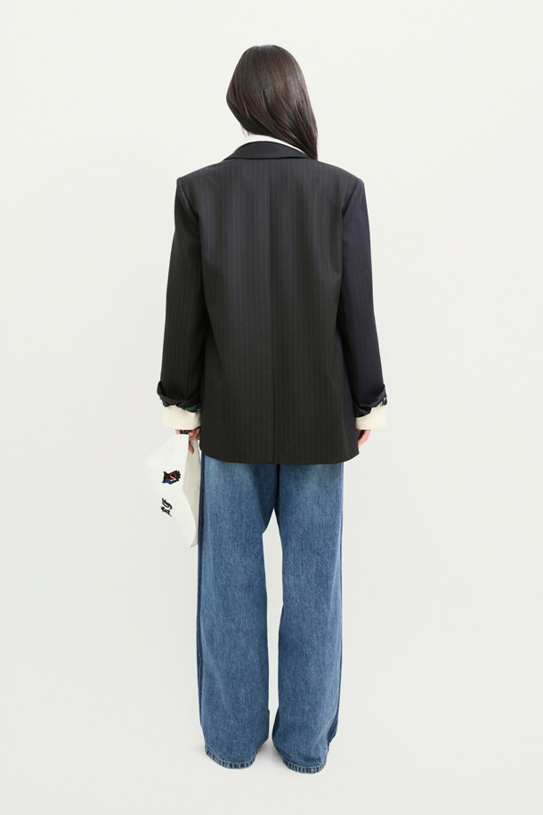 LUCKY CHOUETTE - 자켓 - [Re-Order] Denim Patch Stripe Color Jacket (black)