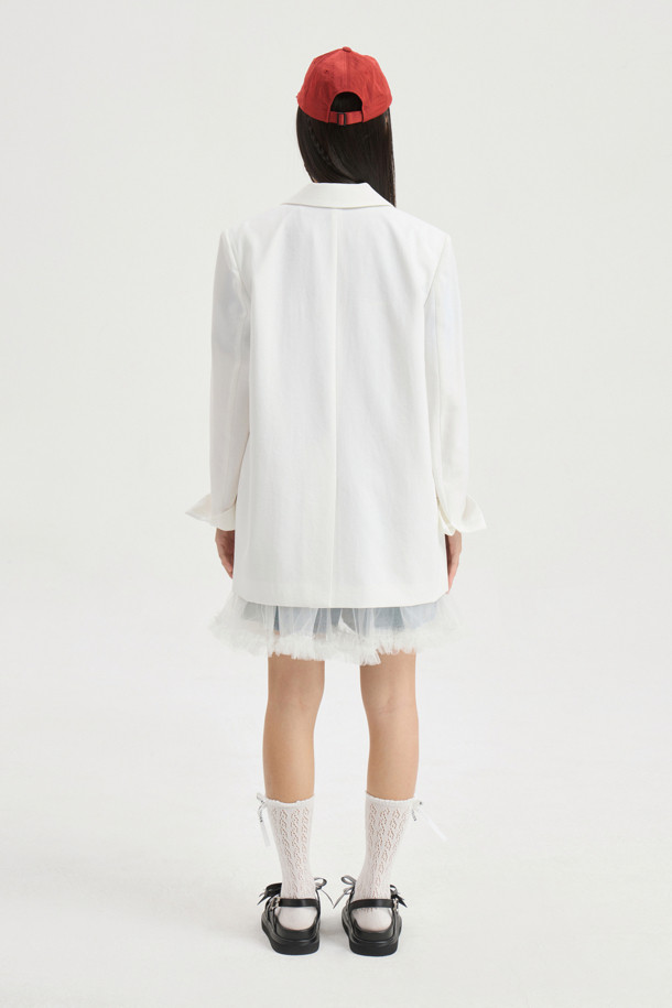 LUCKY CHOUETTE - 자켓 - Pocket Ribbon Single Jacket (ivory)