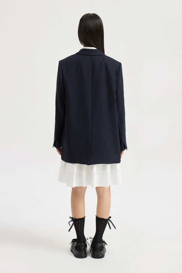 LUCKY CHOUETTE - 자켓 - Pocket Ribbon Single Jacket (dark navy)