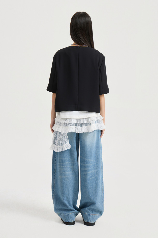 LUCKY CHOUETTE - 자켓 - Poly Half Sleeve Crop Jacket (black)