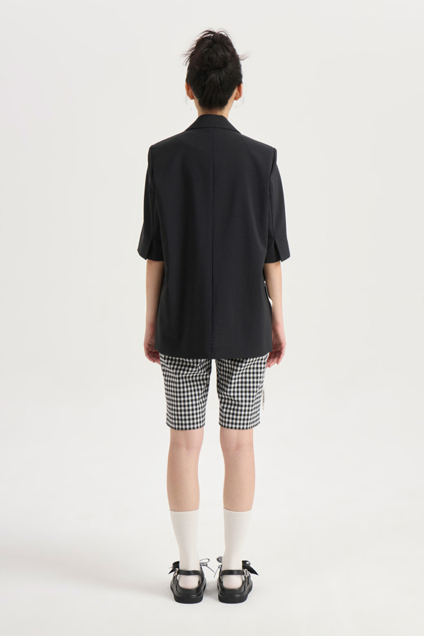 LUCKY CHOUETTE - 자켓 - [Re-Order] Poly Single Half Sleeve Jacket (dark black)
