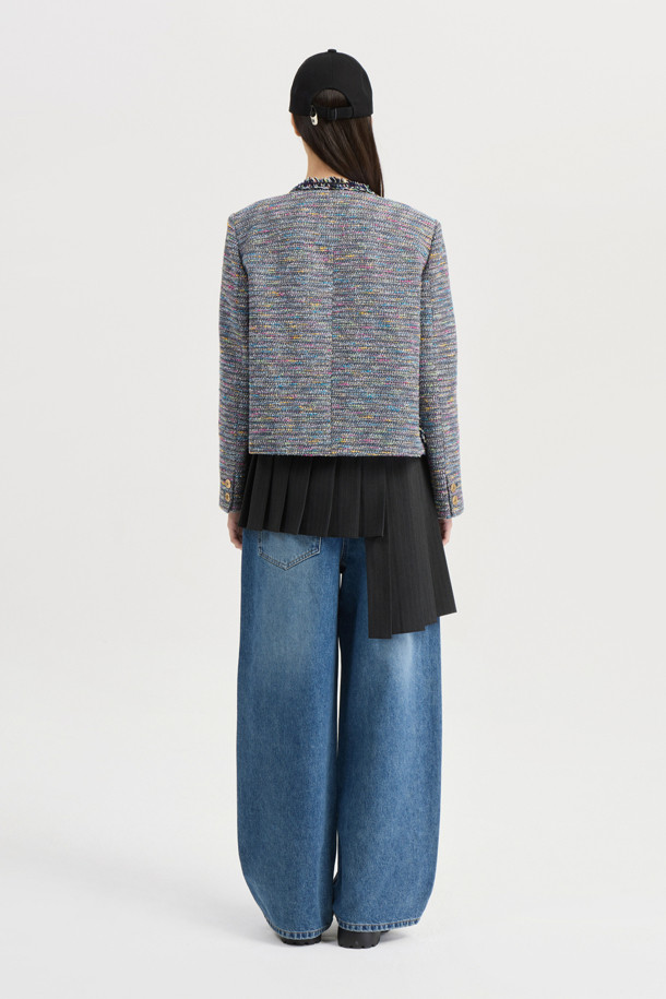 LUCKY CHOUETTE - 자켓 - [Atelier] Denim Pocket U-Neck Tweed Jacket (multi color)