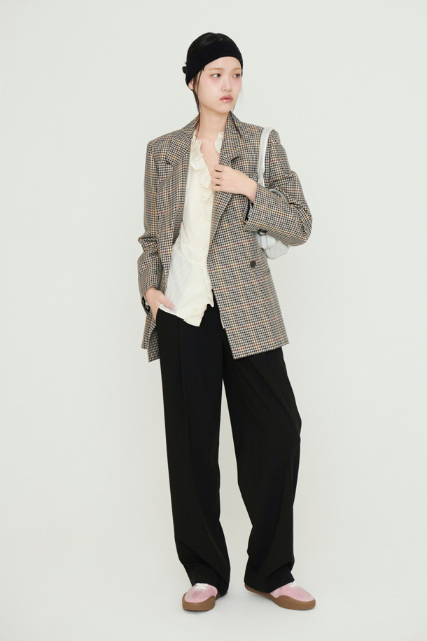 LUCKY CHOUETTE - 자켓 - Embroidered Button Check Double Jacket (multi color)