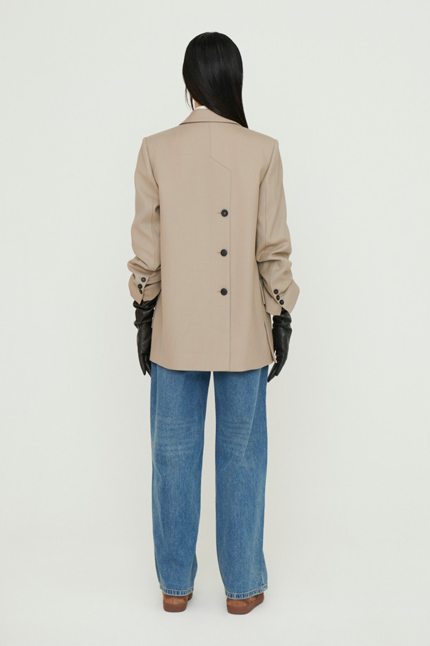 LUCKY CHOUETTE - 자켓 - Peaked Collar Solid Double Jacket (beige)