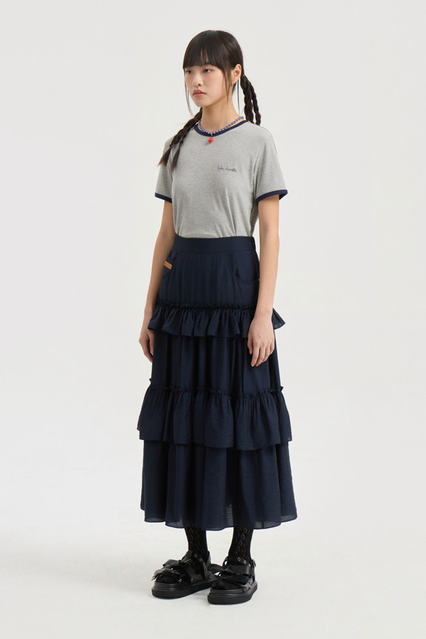 LUCKY CHOUETTE - 롱스커트 - Shirring Stripe Back Banding Long Skirt
