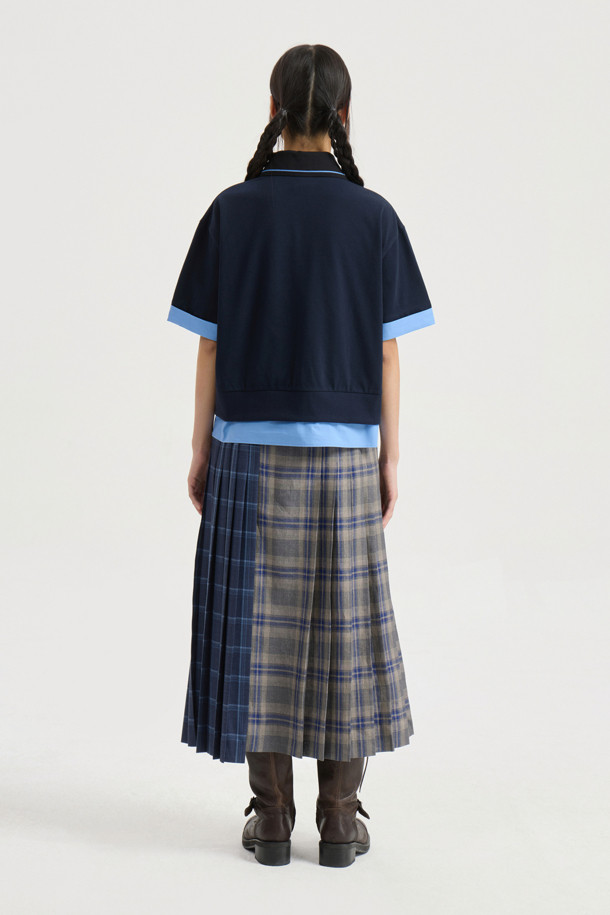 LUCKY CHOUETTE - 롱스커트 - Check Mix Long Pleats Skirt (multi color)